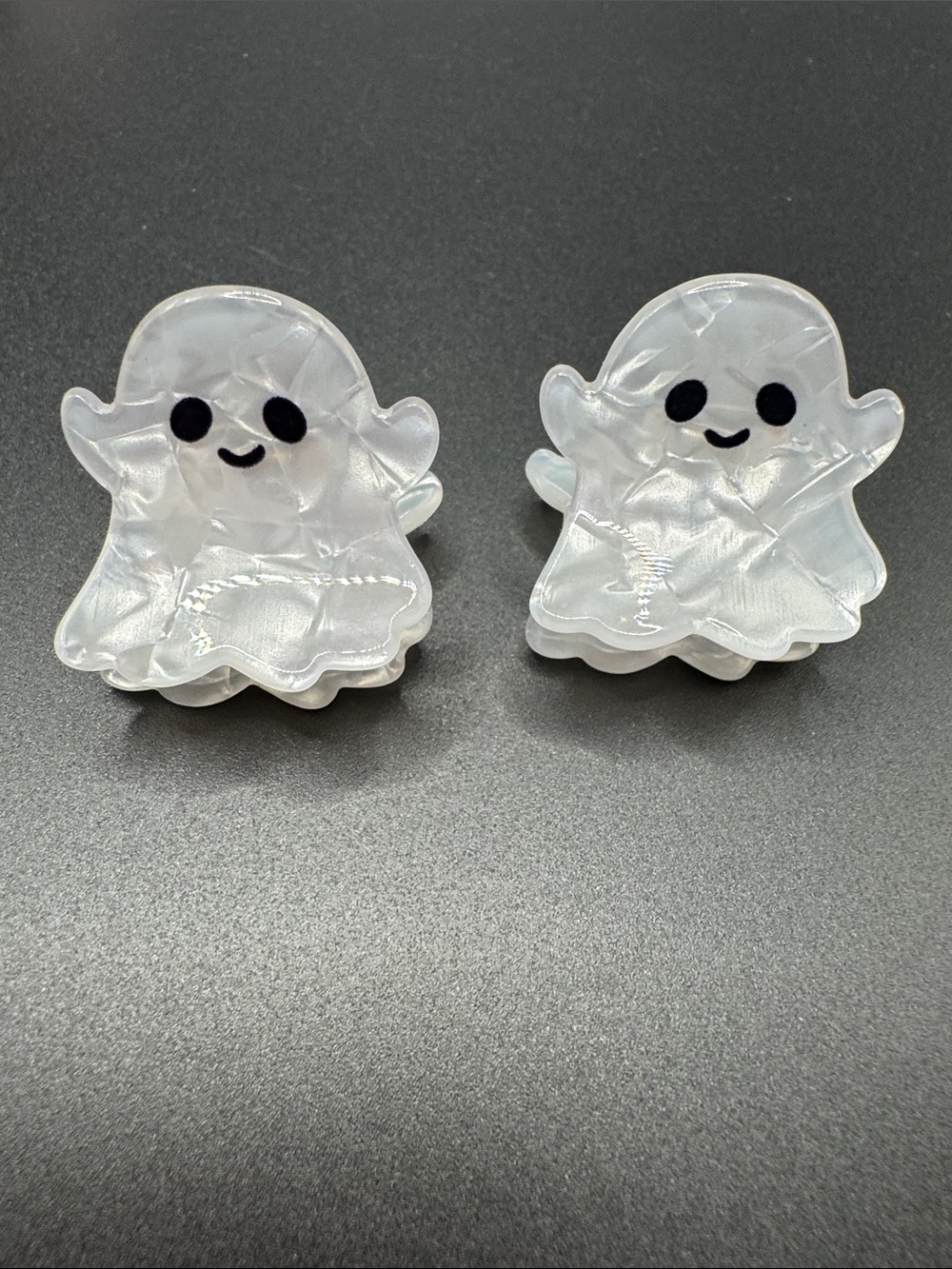 Pearlescent Ghost Hair Clips - Cute White Ghosts set of 2 Halloween
